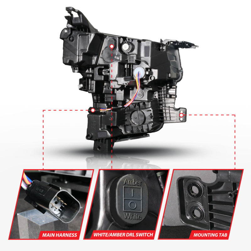 ANZO 21-23 Chevy Tahoe/Suburban LED Light Bar Style Headlights Black w/ Sequential DRL (Right Side)