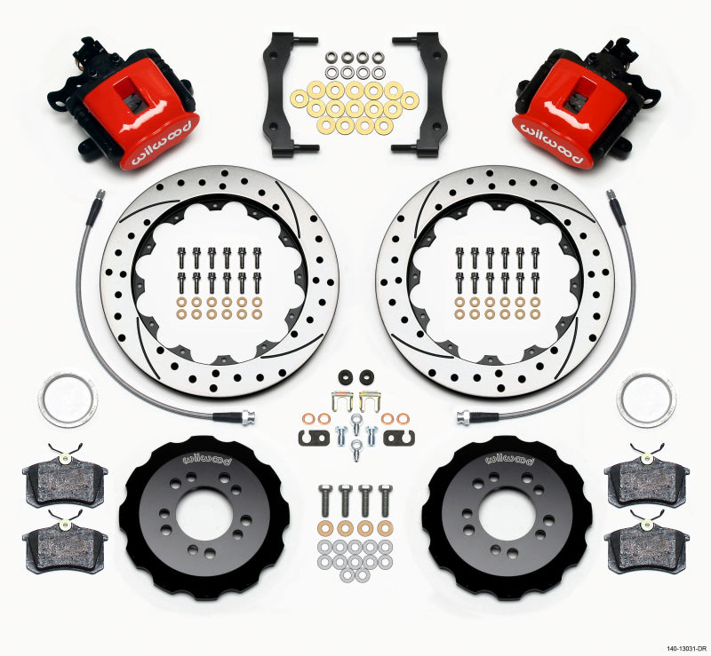 Wilwood Combination Parking Brake Rear Kit 12.88in Drilled Red 2013-Up Ford Focus ST w/ Lines wil140-13031-DR