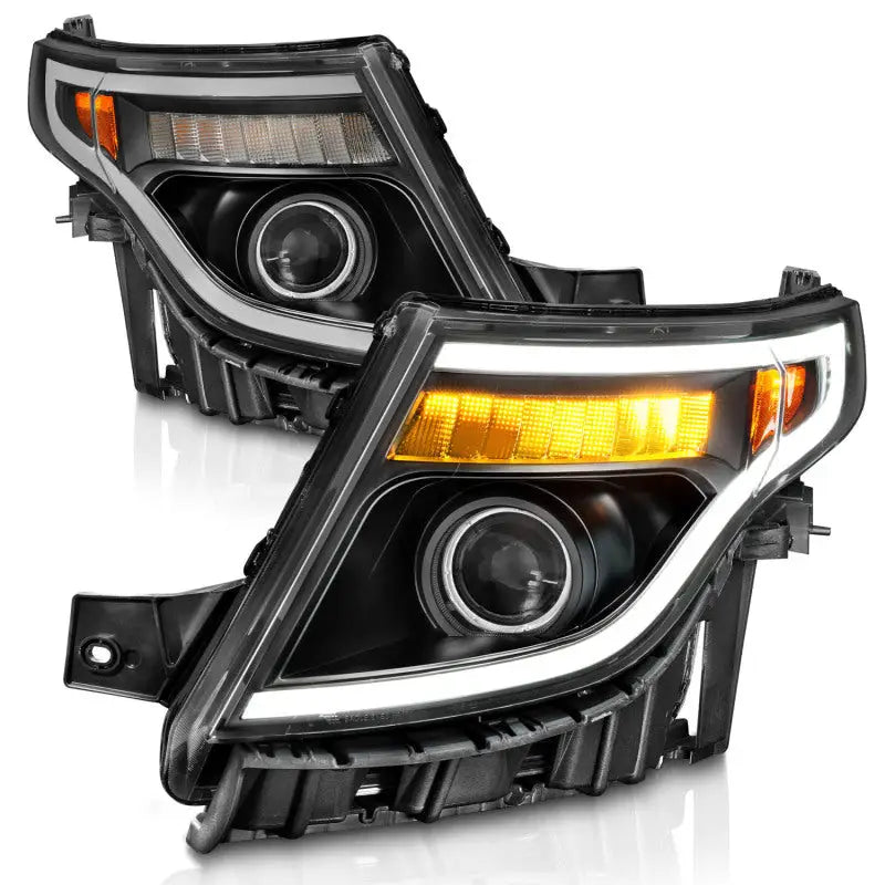 ANZO 11-15 Ford Explorer (w/Factory Halogen HL Only) Projector Headlights w/Light Bar Black Housing anz111575