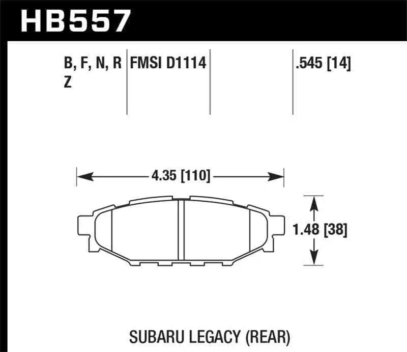 Hawk 08 WRX Rear HP+ Street Brake Pads hb557n-545